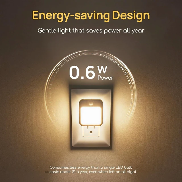 Alt view image 6 of 7 - 4-Pack Plug-in Motion Sensor Night Light Dusk-to-Dawn Sensor, Stepless Dimming LED for Bedroom, Hallway, Bathroom & Kids Room, Energy Efficient