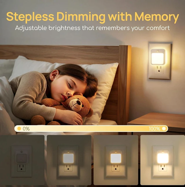 Alt view image 5 of 7 - 4-Pack Plug-in Motion Sensor Night Light Dusk-to-Dawn Sensor, Stepless Dimming LED for Bedroom, Hallway, Bathroom & Kids Room, Energy Efficient