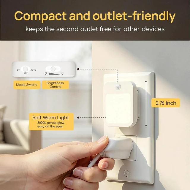 Alt view image 7 of 7 - 4-Pack Plug-in Motion Sensor Night Light Dusk-to-Dawn Sensor, Stepless Dimming LED for Bedroom, Hallway, Bathroom & Kids Room, Energy Efficient