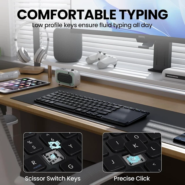 Alt view image 3 of 7 - Rechargeable Multi-Device Wireless Keyboard with Touchpad, 2.4G & Bluetooth Touch TV Keyboard for PC, Laptop, Tablet & Smart TV