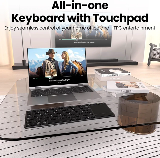 Alt view image 6 of 7 - Rechargeable Multi-Device Wireless Keyboard with Touchpad, 2.4G & Bluetooth Touch TV Keyboard for PC, Laptop, Tablet & Smart TV