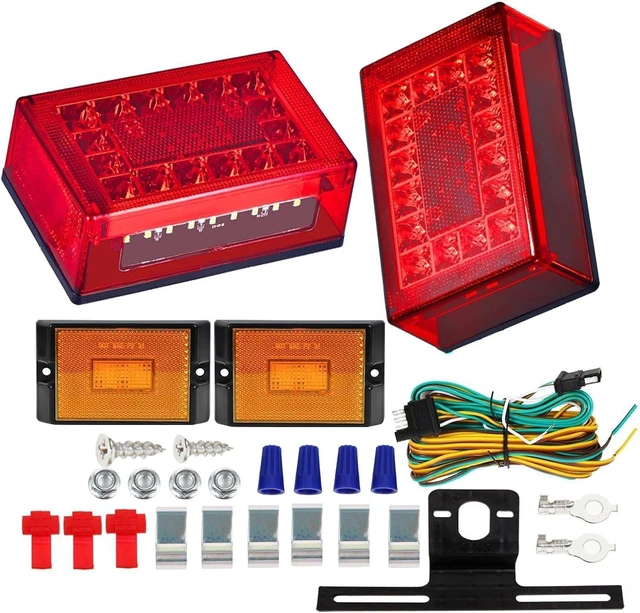 Main image of 6 Inch Submersible LED Boat Trailer Lights Kit | Rectangular Stop Turn Tail License Plate Light w/Amber Marker Lights, 25ft Wiring Harness