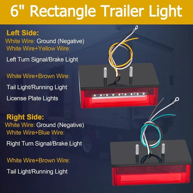 Alt view image 4 of 7 - 6 Inch Submersible LED Boat Trailer Lights Kit | Rectangular Stop Turn Tail License Plate Light w/Amber Marker Lights, 25ft Wiring Harness