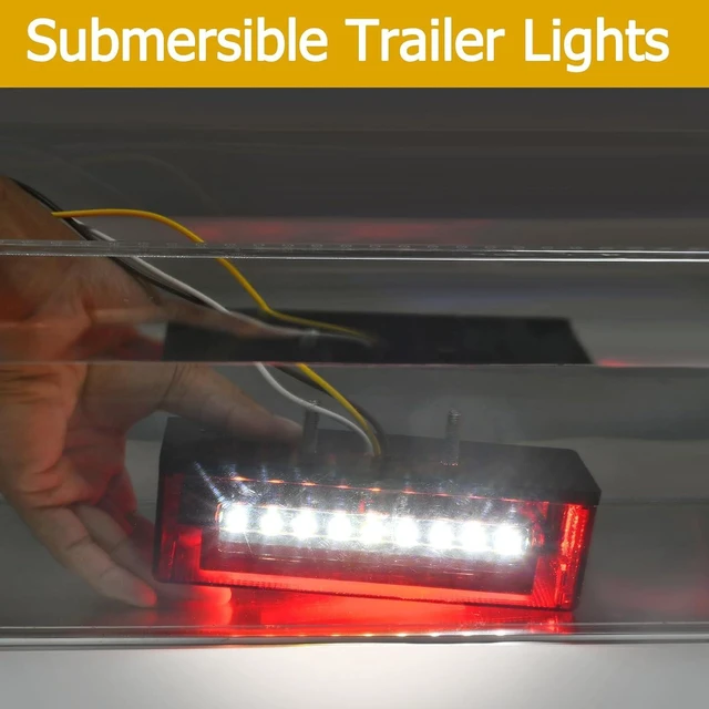 Alt view image 3 of 7 - 6 Inch Submersible LED Boat Trailer Lights Kit | Rectangular Stop Turn Tail License Plate Light w/Amber Marker Lights, 25ft Wiring Harness