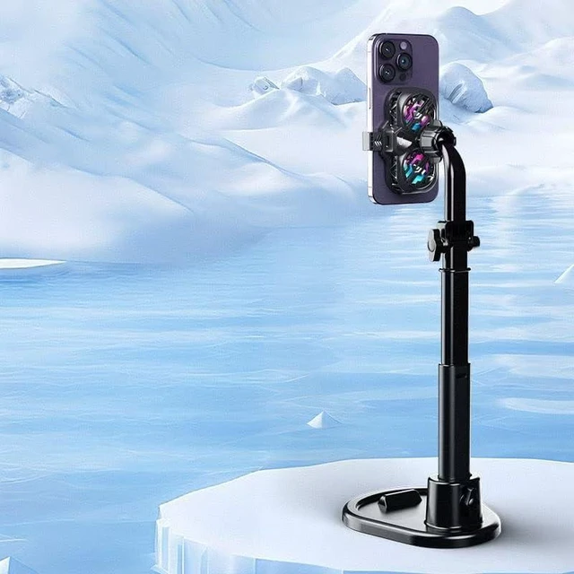 Alt view image 5 of 7 - Phone Cooler Stand, Height-Adjustable Desktop Cell Phone Stand with Cooling Fan for Live Streaming, Compatible with All iPhone & Android Phones