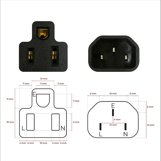 Main image of 10 Pack IEC320 C14 Male to Nema 5-15R PDU UPS Power Plug Adapter, IEC C14 to US 3-Pin Female Connector