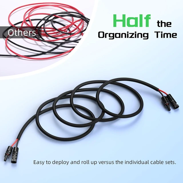 Alt view image 3 of 7 - 10AWG 30FT Solar Panel Extension Cable, Flame Retardant Twin Wire 10 Gauge with IP68 Female & Male Waterproof Connectors & Dust Caps for Home, RV