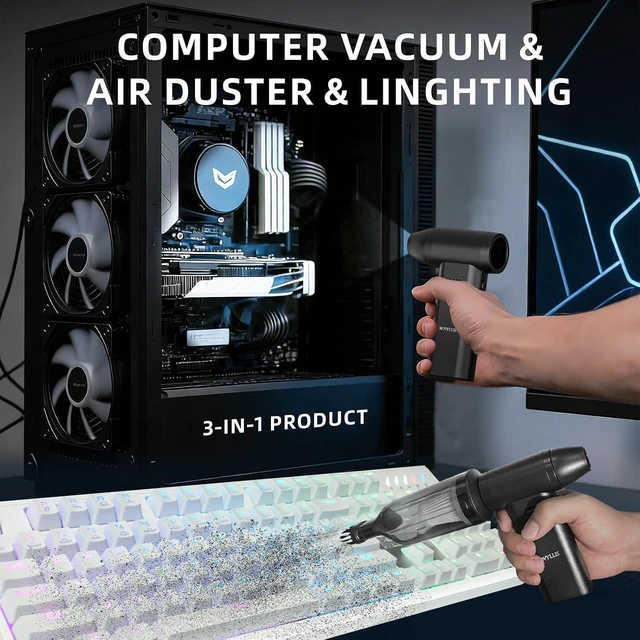 Alt view image 2 of 7 - Electric Compressed Air Duster & Vacuum Cleaner with LED Light, 180000 RPM