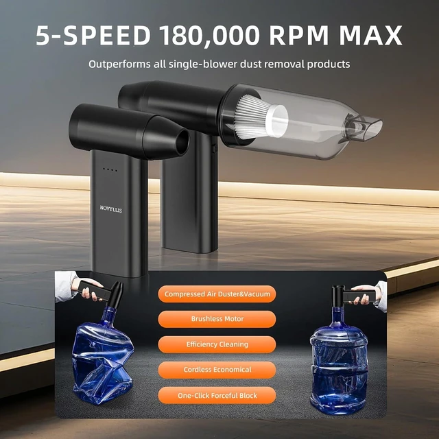 Alt view image 3 of 7 - Electric Compressed Air Duster & Vacuum Cleaner with LED Light, 180000 RPM