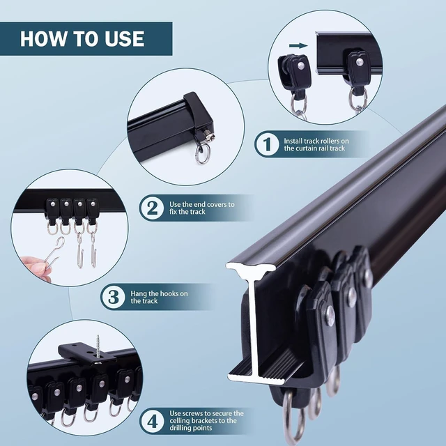 Alt view image 5 of 7 - Flexible Ceiling Curtain Track Bendable Aluminum Mount Rail with Hooks for Room Divider, Window, RV, Shower, Privacy, Outdoor & Hospital, Black 3-9ft