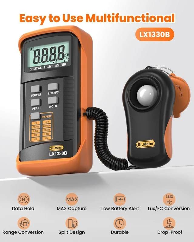 Alt view image 3 of 7 - LX1330B Digital Illuminance Lux Meter, 0-200,000 Range Lighting Intensity & Brightness Measurement for Indoor/Outdoor, Light Meters for Plants
