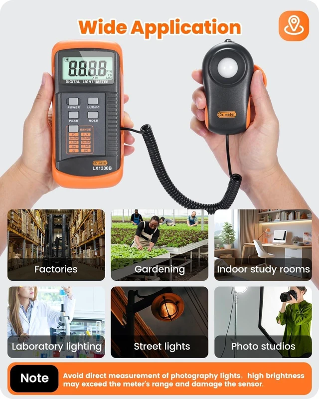 Alt view image 6 of 7 - LX1330B Digital Illuminance Lux Meter, 0-200,000 Range Lighting Intensity & Brightness Measurement for Indoor/Outdoor, Light Meters for Plants