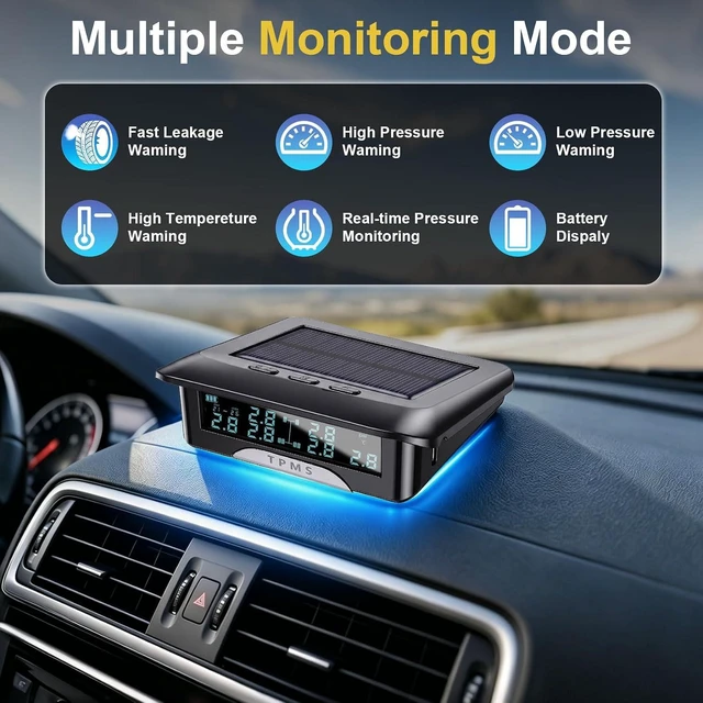 Alt view image 3 of 7 - Large-Screen TPMS with 6 Sensors for RV, Truck & Trailer Solar & Type-C Charging, 3-in-1 Chip, Ambient Light Display, 100ft, IP68