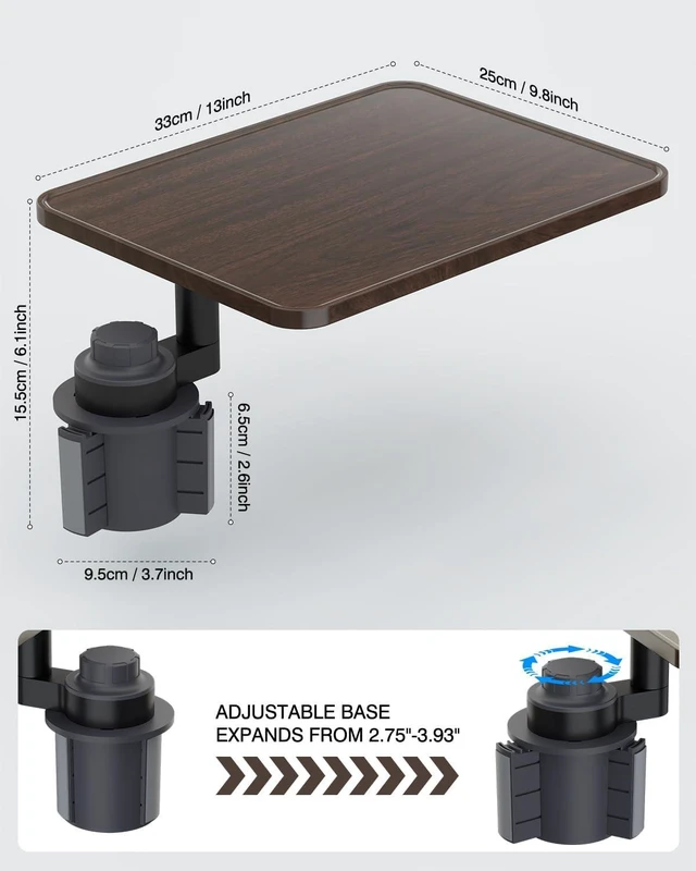 Alt view image 6 of 7 - 360° Rotating Car Tray Table & Laptop Desk with Phone Holder Wooden Cup-Holder Table, Car Laptop Mount & Food Tray Compatible with Tesla Model Y/3/S & Most Vehicles, Walnut