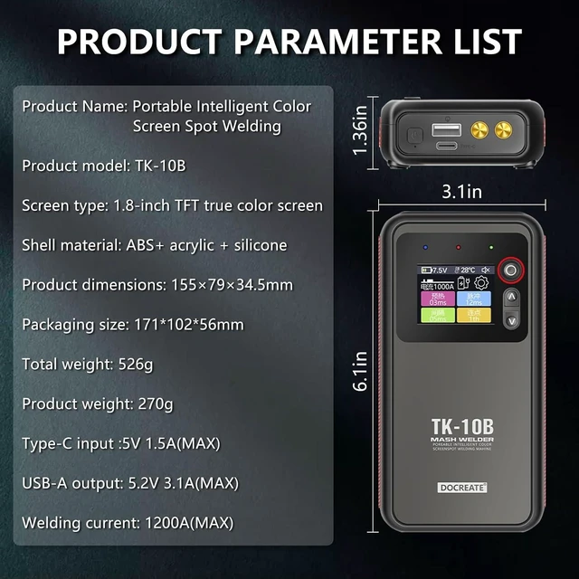 Alt view image 4 of 7 - 5000mAh Handheld Battery Spot Welder with LCD Screen, Double Pulse 0.1mm-0.25mm Welding for Lithium, Nickel Strip, Iron & Stainless Steel 18650 Packs