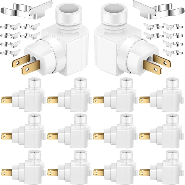 Main image of 12 Sets 360° Plug-In Night Light Module Base, Rotating Lamp Plug with On/Off Switch & Metal Clips, Plastic Swivel Wall Base for Making Lamps (White)