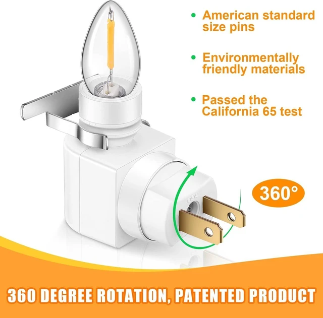 Alt view image 2 of 7 - 12 Sets 360° Plug-In Night Light Module Base, Rotating Lamp Plug with On/Off Switch & Metal Clips, Plastic Swivel Wall Base for Making Lamps (White)