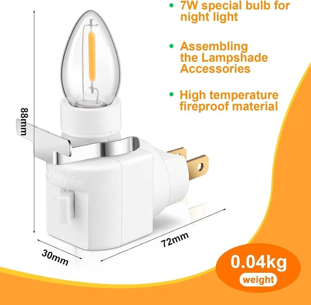 Alt view image 3 of 7 - 12 Sets 360° Plug-In Night Light Module Base, Rotating Lamp Plug with On/Off Switch & Metal Clips, Plastic Swivel Wall Base for Making Lamps (White)