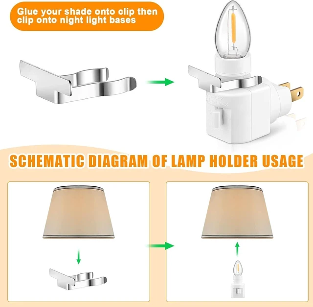 Alt view image 6 of 7 - 12 Sets 360° Plug-In Night Light Module Base, Rotating Lamp Plug with On/Off Switch & Metal Clips, Plastic Swivel Wall Base for Making Lamps (White)