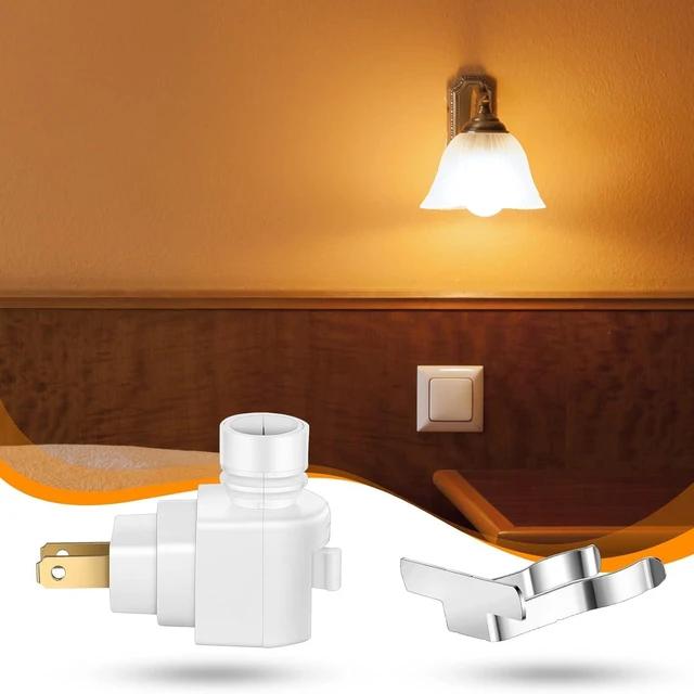 Alt view image 7 of 7 - 12 Sets 360° Plug-In Night Light Module Base, Rotating Lamp Plug with On/Off Switch & Metal Clips, Plastic Swivel Wall Base for Making Lamps (White)