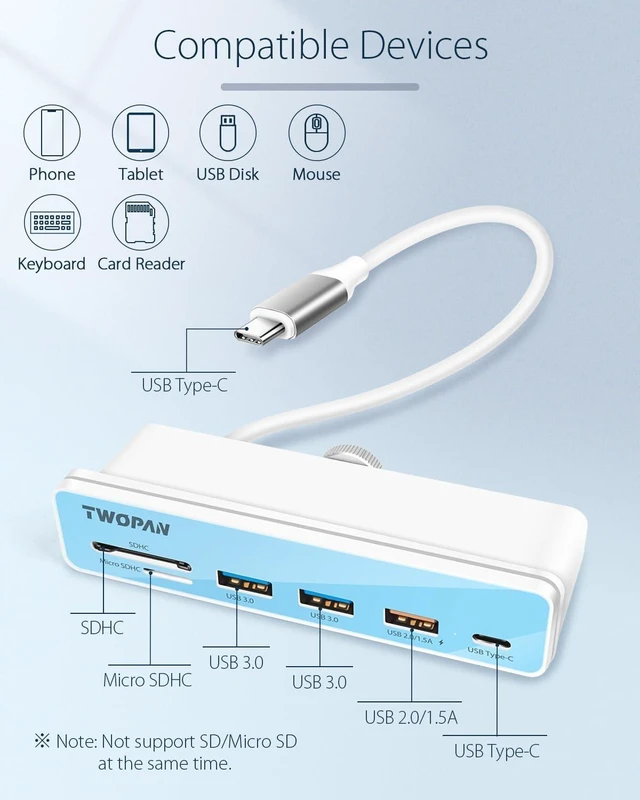 Alt view image 3 of 7 - 6 in 1 USB C Hub Multiport Adapter for iMac M4/M3/M1, 2024/2023/2021 Port Hub with USB 3.0, SD/Micro SD Readers & 7 Color Panels