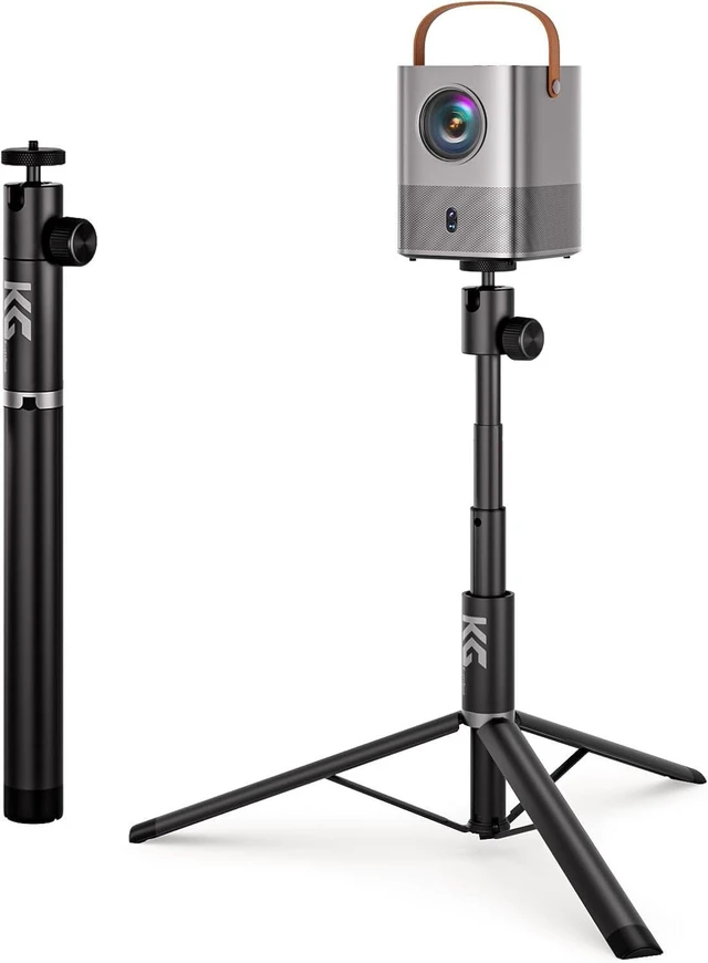 Main image of 32" Portable Projector Stand for Outdoors Adjustable Tripod for Home & Outdoor Movie Night, 1/4" Screw Adapter, 360° Rotation Ball Head