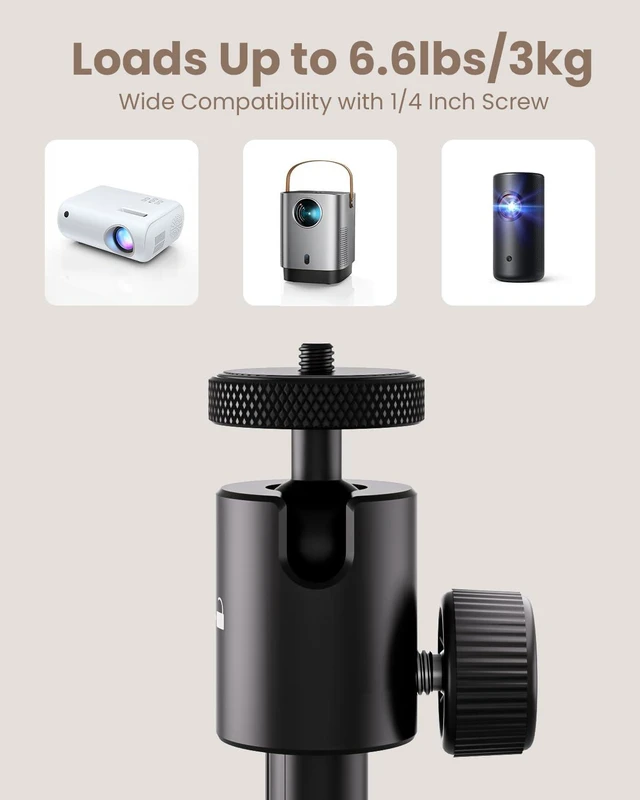 Alt view image 6 of 6 - 32" Portable Projector Stand for Outdoors Adjustable Tripod for Home & Outdoor Movie Night, 1/4" Screw Adapter, 360° Rotation Ball Head