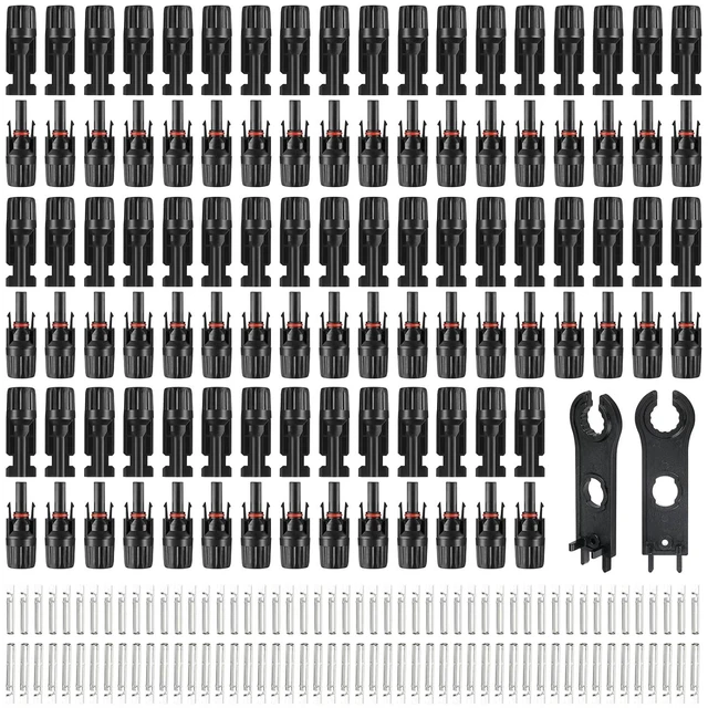 Main image of 100 PCS MC4 Solar Panel Cable Connectors, 1000V 30A IP67 Waterproof Male/Female Plug with Spanners, for 14AWG-10AWG Solar Cables (50 Pairs)