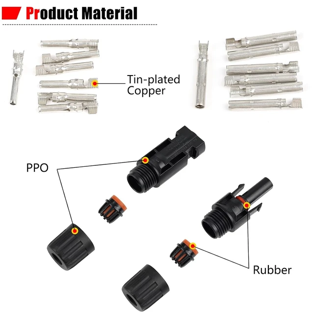 Alt view image 3 of 7 - 100 PCS MC4 Solar Panel Cable Connectors, 1000V 30A IP67 Waterproof Male/Female Plug with Spanners, for 14AWG-10AWG Solar Cables (50 Pairs)