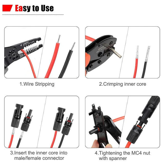 Alt view image 6 of 7 - 100 PCS MC4 Solar Panel Cable Connectors, 1000V 30A IP67 Waterproof Male/Female Plug with Spanners, for 14AWG-10AWG Solar Cables (50 Pairs)