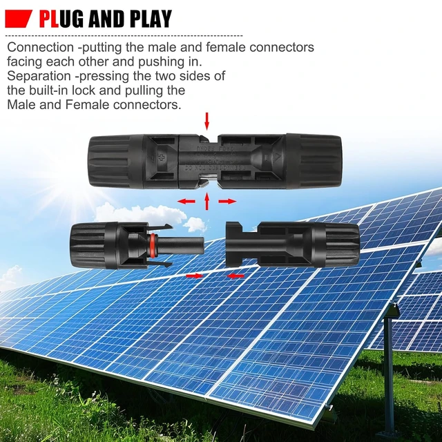 Alt view image 7 of 7 - 100 PCS MC4 Solar Panel Cable Connectors, 1000V 30A IP67 Waterproof Male/Female Plug with Spanners, for 14AWG-10AWG Solar Cables (50 Pairs)