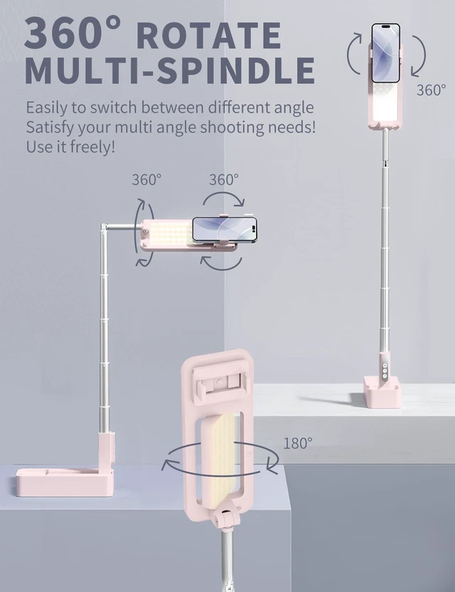 Alt view image 3 of 7 - Foldable/Extendable/Rechargeable Overhead Phone Stand for Recording with Light & Wireless Remote, for Photo, Vlog, TikTok, Unboxing Videos & Cooking