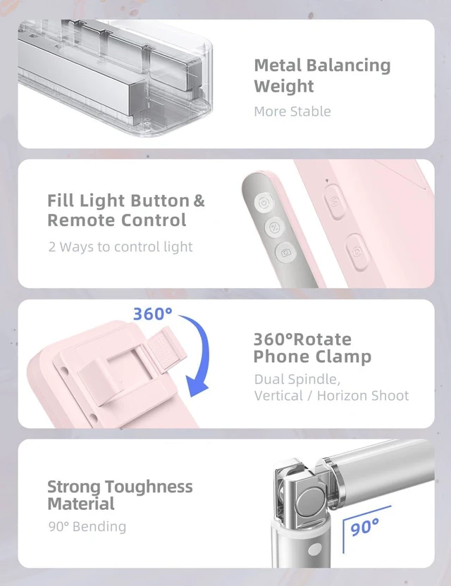 Alt view image 5 of 7 - Foldable/Extendable/Rechargeable Overhead Phone Stand for Recording with Light & Wireless Remote, for Photo, Vlog, TikTok, Unboxing Videos & Cooking