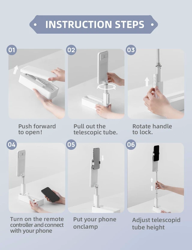 Alt view image 7 of 7 - Foldable/Extendable/Rechargeable Overhead Phone Stand for Recording with Light & Wireless Remote, for Photo, Vlog, TikTok, Unboxing Videos & Cooking