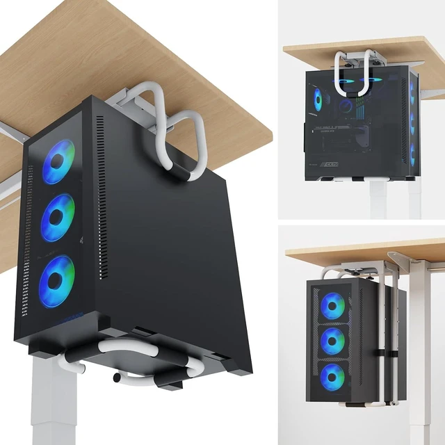 Alt view image 4 of 7 - Heavy-Duty Adjustable 16-25 Inch Under-Desk PC Mount Computer CPU Hanging Holder Supports Up to 60 lbs for Office & Home, White