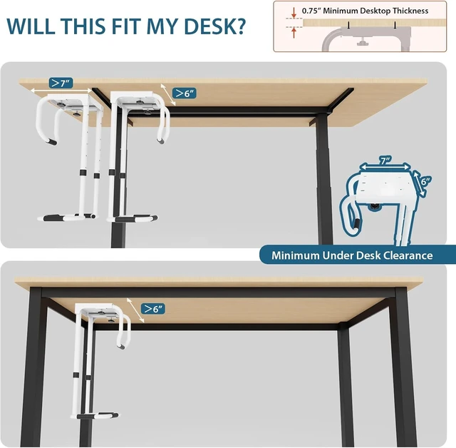 Alt view image 7 of 7 - Heavy-Duty Adjustable 16-25 Inch Under-Desk PC Mount Computer CPU Hanging Holder Supports Up to 60 lbs for Office & Home, White