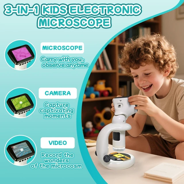Main image of 200X-1000X Digital Handheld Microscope for Kids with 12 Slides & 2.4" Screen Portable Pocket Miniscope Science Toy Gift for Ages 3-12