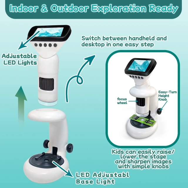 Alt view image 2 of 6 - 200X-1000X Digital Handheld Microscope for Kids with 12 Slides & 2.4" Screen Portable Pocket Miniscope Science Toy Gift for Ages 3-12