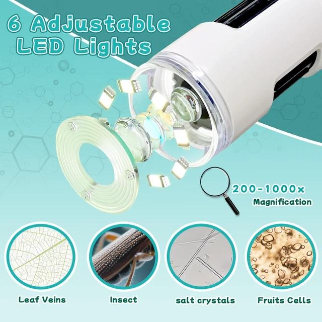 Alt view image 3 of 6 - 200X-1000X Digital Handheld Microscope for Kids with 12 Slides & 2.4" Screen Portable Pocket Miniscope Science Toy Gift for Ages 3-12