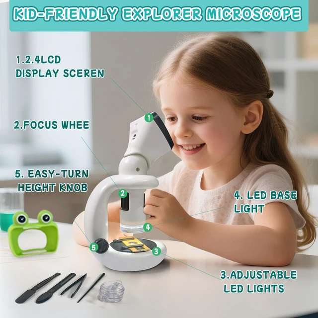 Alt view image 4 of 6 - 200X-1000X Digital Handheld Microscope for Kids with 12 Slides & 2.4" Screen Portable Pocket Miniscope Science Toy Gift for Ages 3-12