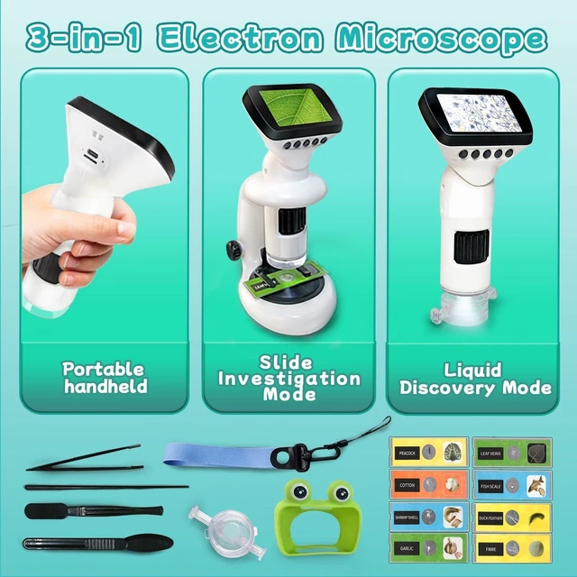 Alt view image 5 of 6 - 200X-1000X Digital Handheld Microscope for Kids with 12 Slides & 2.4" Screen Portable Pocket Miniscope Science Toy Gift for Ages 3-12