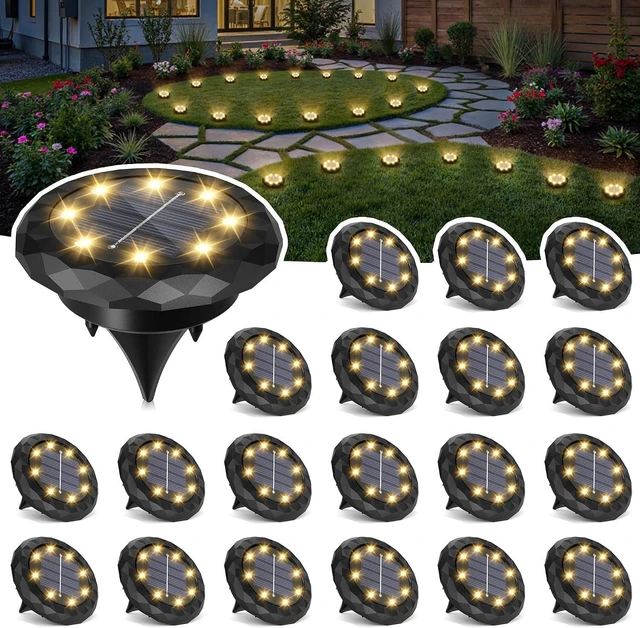 Main image of 20 Pack Mini Solar Ground Lights Outdoor Waterproof Pathway Solar Lights for Driveway, Walkway, Yard & Landscape Garden (Warm White)
