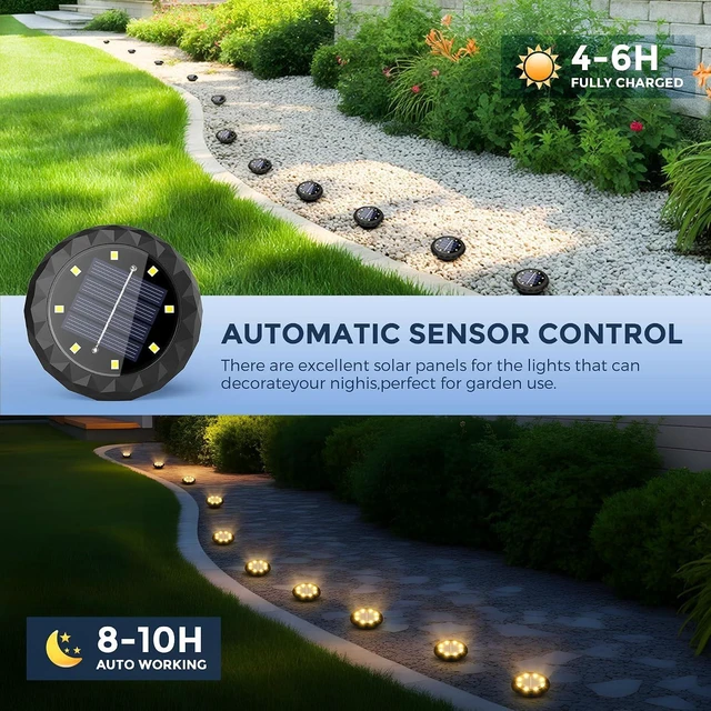 Alt view image 4 of 7 - 20 Pack Mini Solar Ground Lights Outdoor Waterproof Pathway Solar Lights for Driveway, Walkway, Yard & Landscape Garden (Warm White)