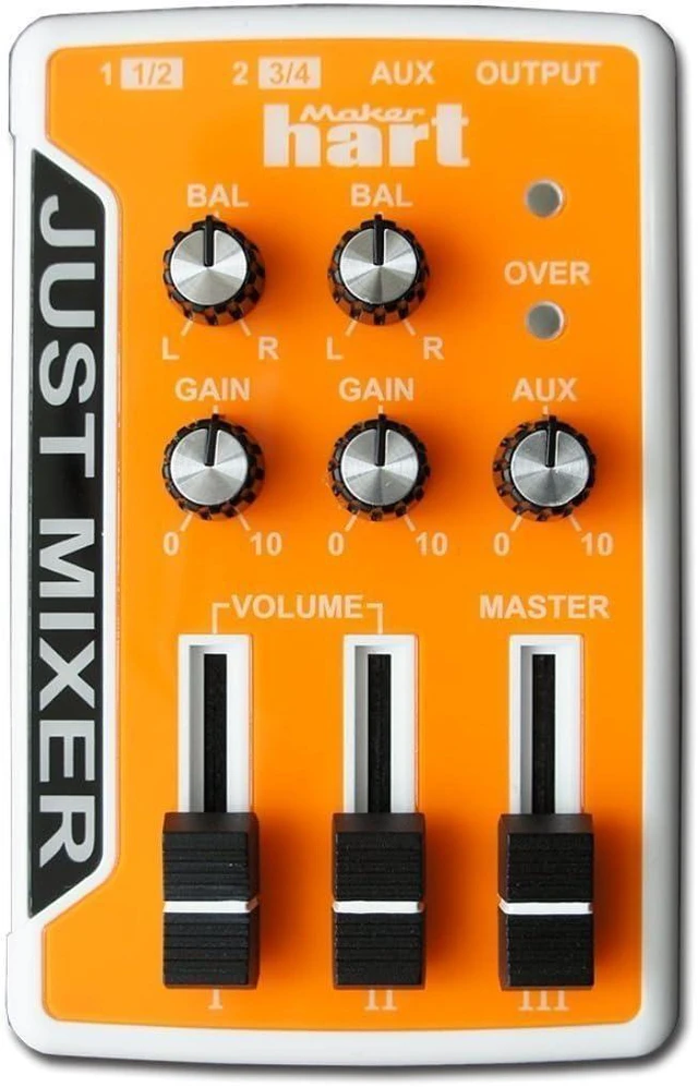 Main image of JUST MIXER Audio/DJ Mixer - Battery/USB Powered Portable Pocket Mixer with 3 Stereo Channels (3.5mm) & On/Off Switch (Orange)