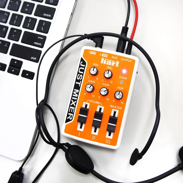 Alt view image 3 of 6 - JUST MIXER Audio/DJ Mixer - Battery/USB Powered Portable Pocket Mixer with 3 Stereo Channels (3.5mm) & On/Off Switch (Orange)
