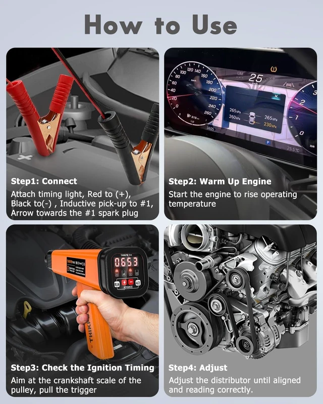 Alt view image 6 of 7 - 12V Digital Automotive Timing Light, Inductive Ignition Timing Gun with Tachometer for 2&4 Stroke Petrol Engine, Classic Car, Motorcycle, Marine