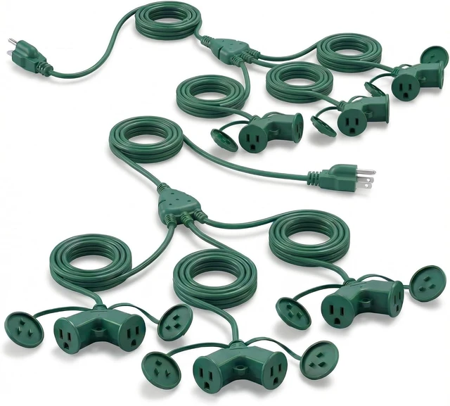 Main image of 2-Pack 40ft Christmas Extension Cord, 1 to 3 Splitter with 6-Prong Plug & 3 Extended Outlets, Weatherproof Covers for Indoor/Outdoor String Lights