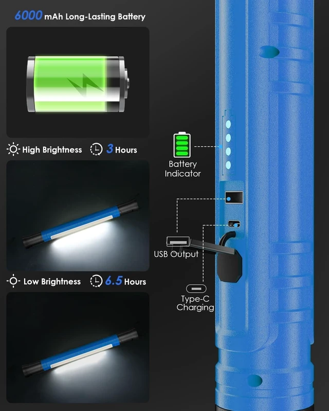 Alt view image 3 of 7 - 3000LM LED Work Light, Rechargeable Underhood Light with Hooks & Rotating Magnetic Base, Cordless Battery-Powered Mechanic Light for Car Repairing, Inspection, Workshop & Emergency
