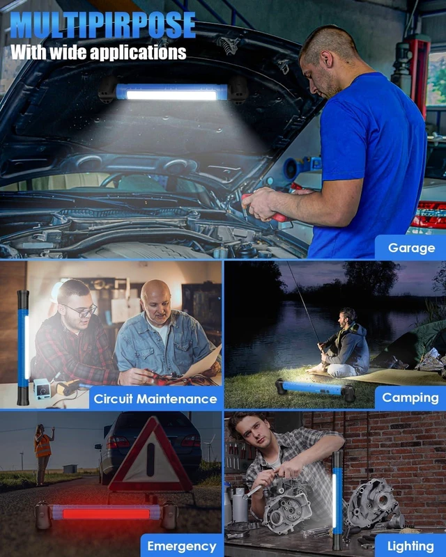 Alt view image 4 of 7 - 3000LM LED Work Light, Rechargeable Underhood Light with Hooks & Rotating Magnetic Base, Cordless Battery-Powered Mechanic Light for Car Repairing, Inspection, Workshop & Emergency