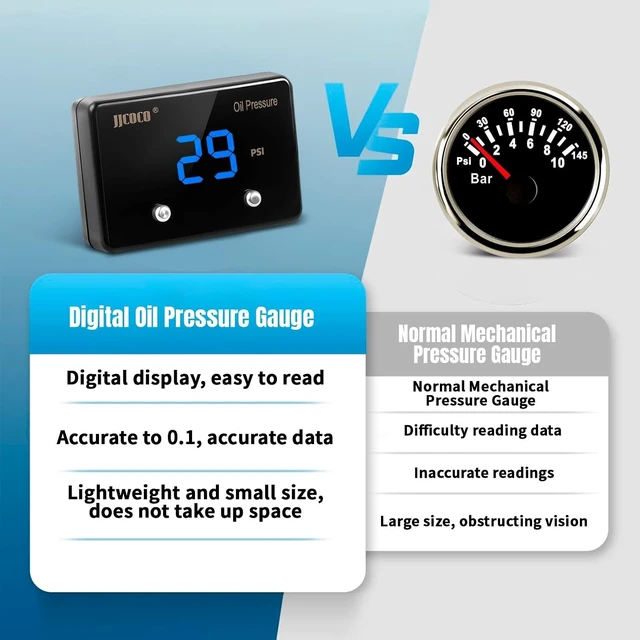 Alt view image 2 of 6 - 12V Oil Pressure Gauge with LED Digital Display, 232PSI Pressure Gauge Meter Kit with Oil Pressure Sensor for Car, Truck & Vehicle